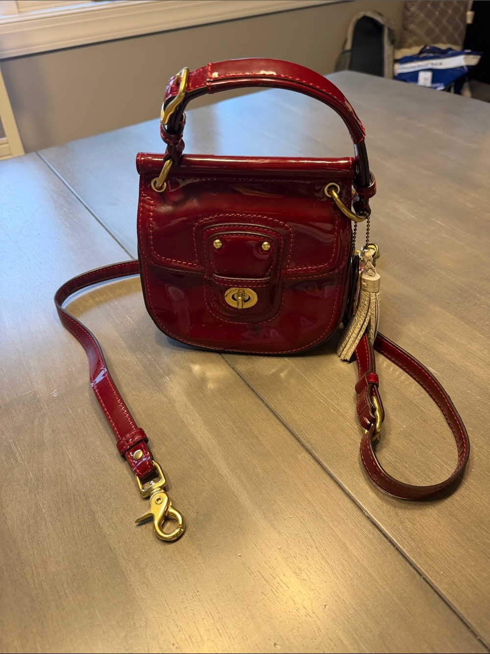 Coach Glossy Red Patent Leather Mini Top-Handle Crossbody
